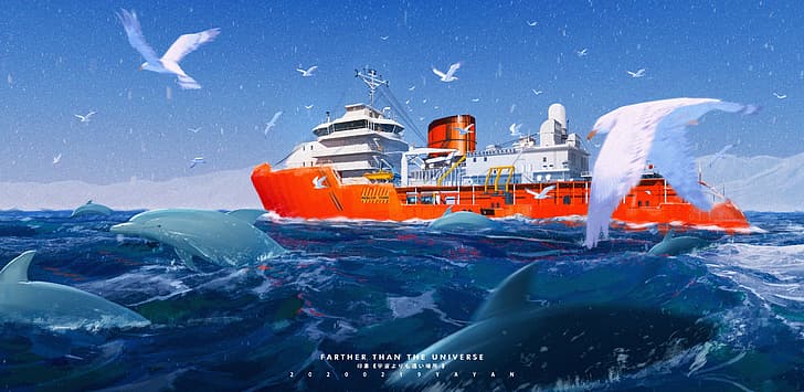 anime, yayan, antarctic, ship, HD wallpaper