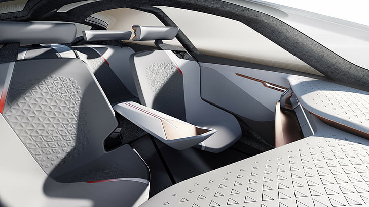 бело-серый салон концепт-кара, BMW Vision Next 100, автомобили будущего, салон, HD обои