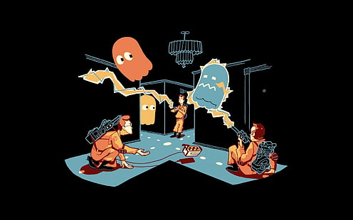 Ghostbusters илюстрация, минимализъм, Ghostbusters, Pac-Man, HD тапет HD wallpaper