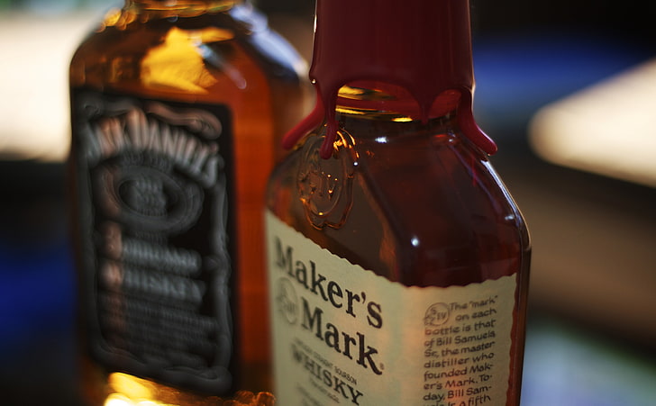Uísque Bourbon, garrafa de uísque Maker's Mark, comida e bebida, Jack, legal, bokeh, marca, Daniels, fabricantes, bebida, álcool, uísque, bourbon, HD papel de parede