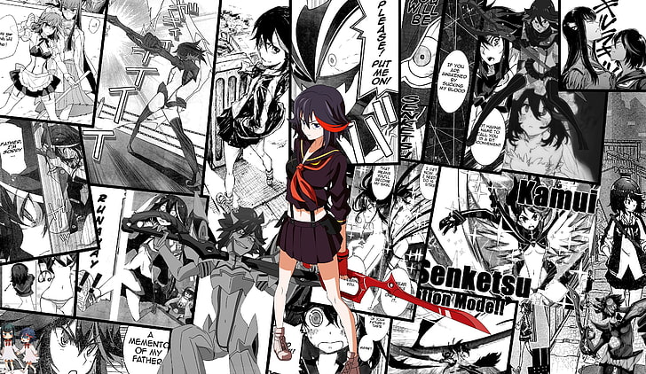 anime, meninas anime, pele branca, Kill la Kill, Matoi Ryuuko, manga, Kiryuin Satsuki, Senketsu, arte dos fãs, uniforme escolar, HD papel de parede