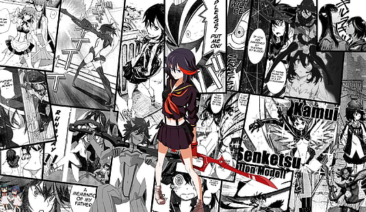 anime, meninas anime, pele branca, Kill la Kill, Matoi Ryuuko, manga, Kiryuin Satsuki, Senketsu, arte dos fãs, uniforme escolar, HD papel de parede HD wallpaper