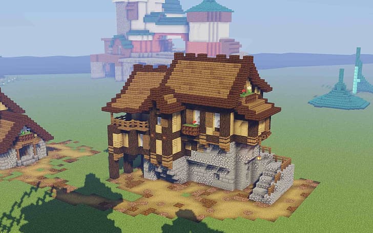 medieval, Minecraft, construção, casa, HD papel de parede