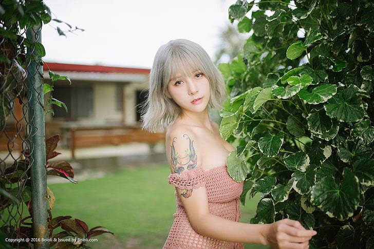 Xià Měi Jiàng, xiamei jiang, women, model, Asian, petite, women outdoors, blonde, tattoo, looking at viewer, HD wallpaper