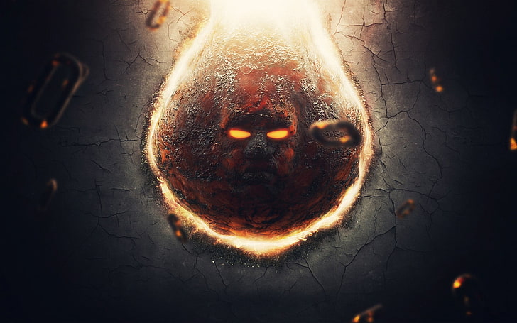 fire illustration, fire, face, eyes, burning, HD wallpaper