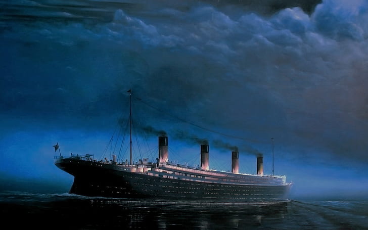 Titanic, hav, natt, moln, digital konst, HD tapet