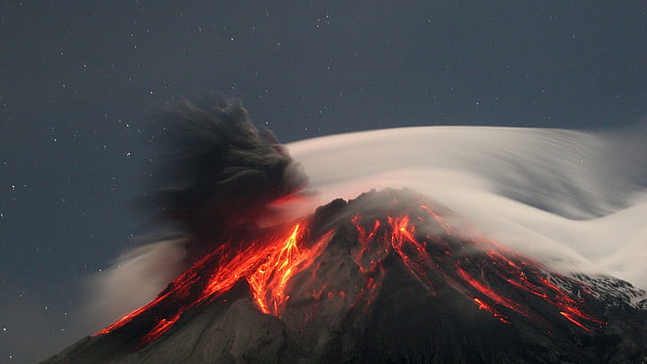 Извержение вулкана Дымовая Лава HD, извержение вулкана, природа, дым, вулкан, лава, извержение, HD обои