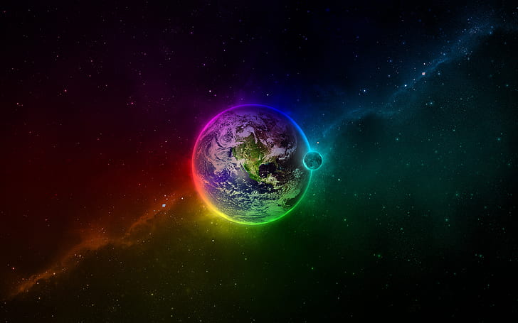 Разноцветный космос, планеты, звезды, ночь, HD обои
