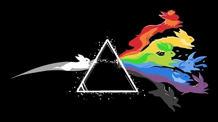 digital art, Pink Floyd, Umbreon, artwork, Leafeon, Jolteon, Flareon, Pokémon, triangle, colorful, Espeon, Eevee, Vaporeon, Glaceon, HD wallpaper