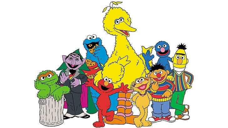 Sesame Street, Bert (Sesame Street), Big Bird, Cookie Monster, Elmo (Sesame Street), Ernie (Sesame Street), Grover (Sesame Street), Oscar (Sesame Street)., Fond d'écran HD