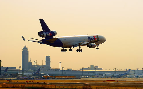 md-11 เครื่องบินสนามบินขนส่งสินค้า Fedex, วอลล์เปเปอร์ HD HD wallpaper