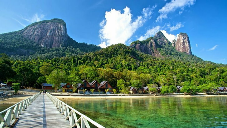 природа, остров Тиоман, курорт, гора, туризм, небо, Малайзия, Паханг, море, дерево, досуг, залив, Пулау Тиоман, HD обои
