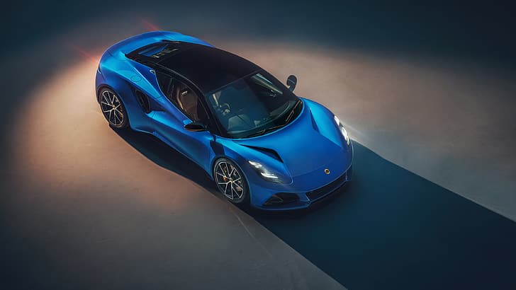 Lotus Emira, Lotus, car, blue cars, vehicle, sports car, spotlights, HD wallpaper