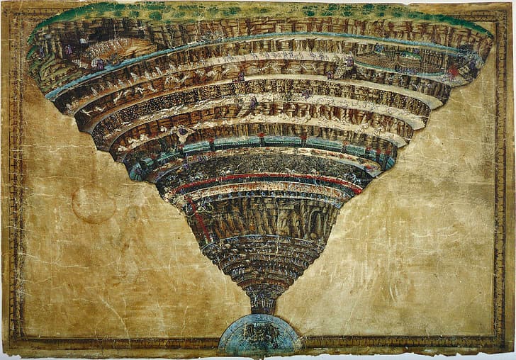 นรก Dante Alighieri The Divine Comedy ยุคกลาง ศิลปะยุคกลาง Sandro Botticelli ภาพวาด Dante's Inferno ปีศาจ, วอลล์เปเปอร์ HD