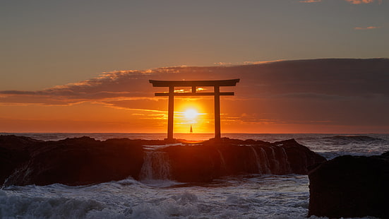 Sunrise, Oarai coast, Morning sun, Seascape, 5K, HD wallpaper HD wallpaper