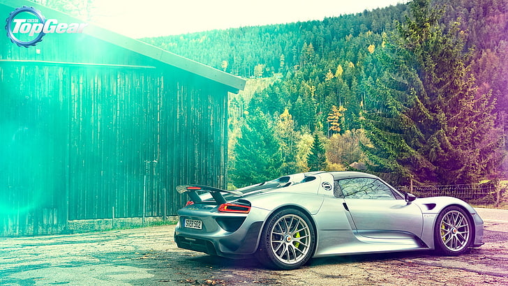 Top Gear, Porsche 918 Spyder, supercoches, Porsche, vehículo, árboles, Fondo de pantalla HD
