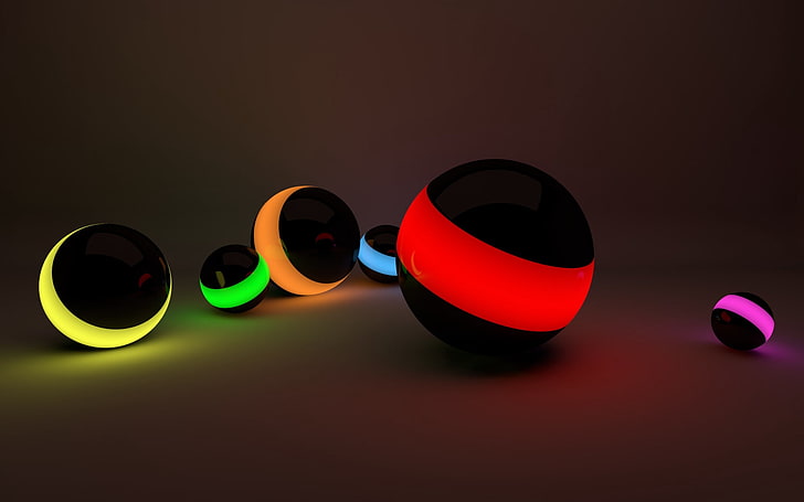 مجموعة كرات متنوعة الألوان ، كرات ، خطوط ، أضواء نيون، خلفية HD