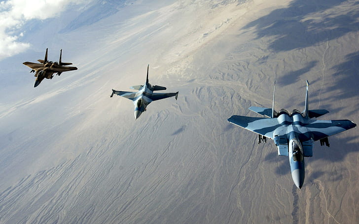 McDonnell Douglas F-15 Eagle ، طائرة عسكرية ، طائرة ، تمويه ، جنرال ديناميكس F-16 Fighting Falcon، خلفية HD