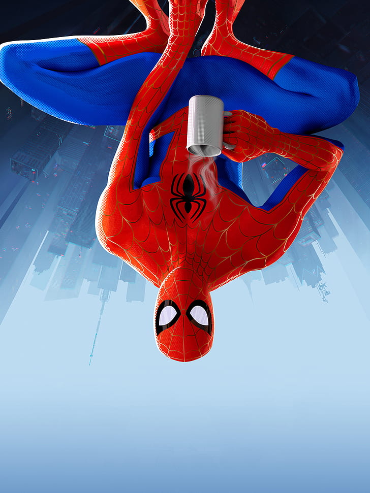 Человек-паук, Майлз Моралес, супергерой, вверх ногами, портретная экспозиция, HD обои, телефон обои