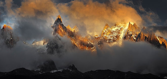 paisaje, naturaleza, puesta de sol, nubes, montañas, cumbre, pico nevado, Alpes, Fondo de pantalla HD HD wallpaper