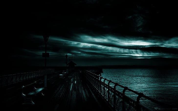 桟橋暗い海雲HD、自然、海、雲、暗い、桟橋、 HDデスクトップの壁紙
