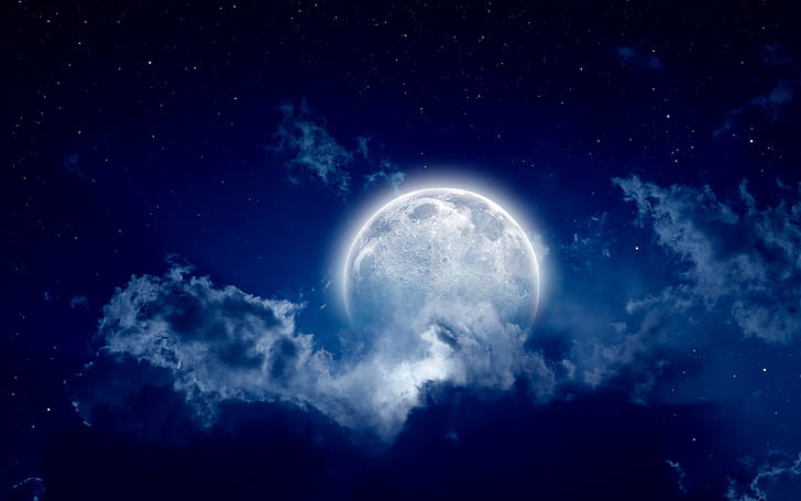 Luna, noche de luna, cielo nublado, Luna, luz de luna, noche, nublado, cielo, Fondo de pantalla HD