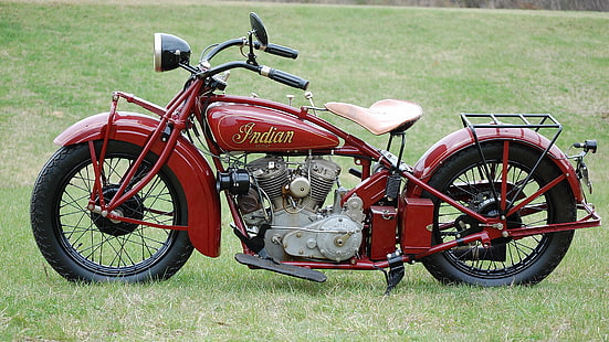 motocicleta cruzador vermelho, indiano, motocicleta, vintage, veículo, HD papel de parede HD wallpaper