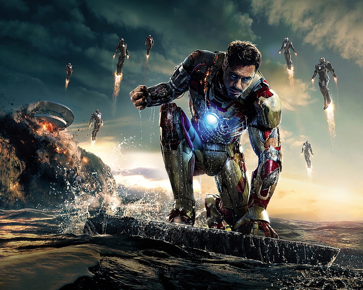 Robert Downey, Jr sebagai Tony Starks, Iron Man, Marvel Cinematic Universe, film, Iron Man 3, Wallpaper HD