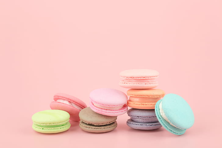 colorful, dessert, pink, cakes, sweet, macaroon, french, macaron, HD wallpaper