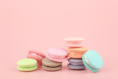 colorful, dessert, pink, cakes, sweet, macaroon, french, macaron, HD wallpaper HD wallpaper