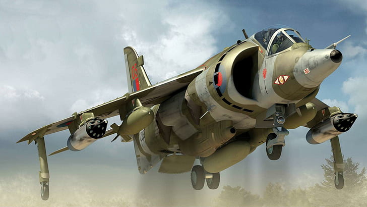 Hawker Siddeley Harrier, olive green and grey fighter plane, aircraft, 1920x1080, harrier, hawker siddeley, HD wallpaper