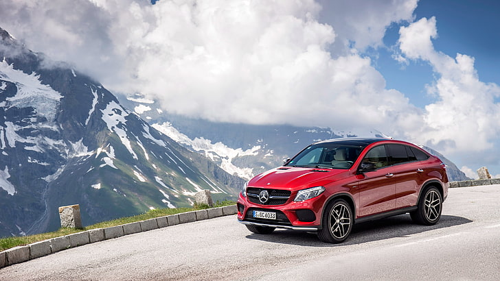 red Mercedes-Benz sedan, mercedes-benz, gle 450, amg, 4matic, coupe, red, HD wallpaper