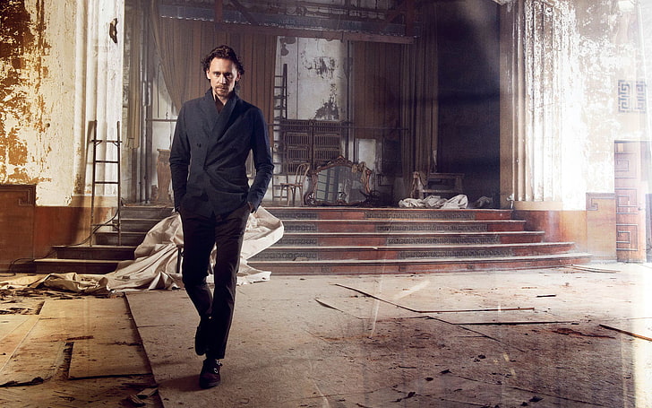 Tom Hiddleston, escena, actor, hombre, chaqueta, abandonado, Tom Hiddleston, Fondo de pantalla HD