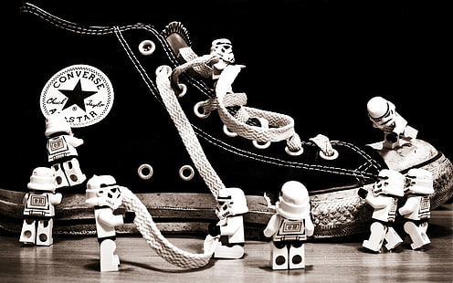 Stormtroopers de lego sapatos converse monocromático lego star wars 1920x1200 espaço estrelas HD arte, Stormtroopers, lego, HD papel de parede HD wallpaper