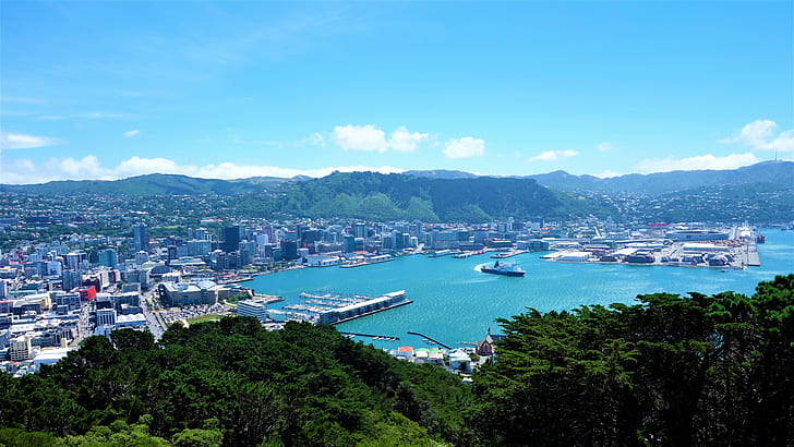 Selandia Baru, Wellington, pemandangan kota, langit, Wallpaper HD