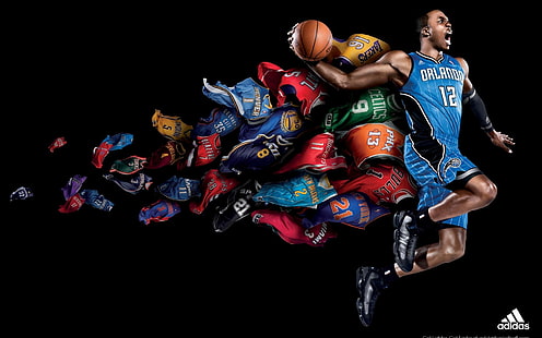 баскетболист потапяне илюстрация, спорт, баскетбол, тъмно, НБА, Дуайт Хауърд, HD тапет HD wallpaper