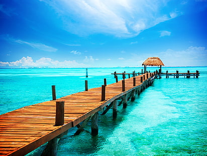 pantai, Cancun, 5k, Meksiko, 4k, langit, Karibia, Wallpaper HD HD wallpaper
