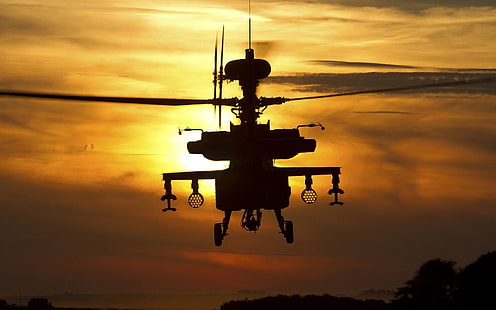 bize uçan günbatımı ordu helikopterler ordu araçlar apache longbow askeri sanat uçak askeri hd sanat, uçan, gün batımı, ordu, araçlar, helikopterler, ABD Ordusu, HD masaüstü duvar kağıdı HD wallpaper