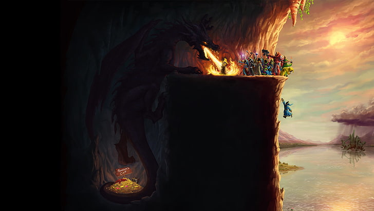 иллюстрация черного дракона, дракон, магия, видеоигры, волшебник, фэнтези-арт, HD обои