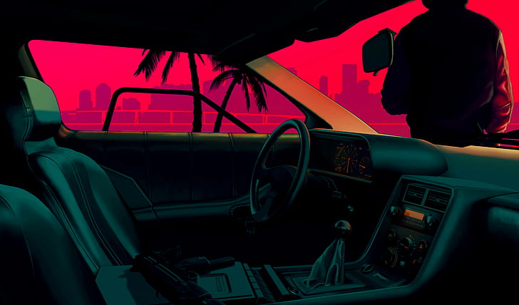 الخط الساخن ميامي ، DMC DeLorean ، ألعاب الفيديو ، داخل السيارة، خلفية HD