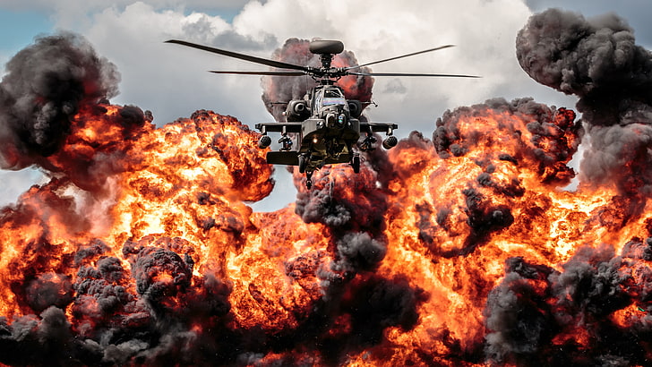 Helicopter Apache Explosion Fire Hd Desktop Wallpaper 5200×2925, HD wallpaper