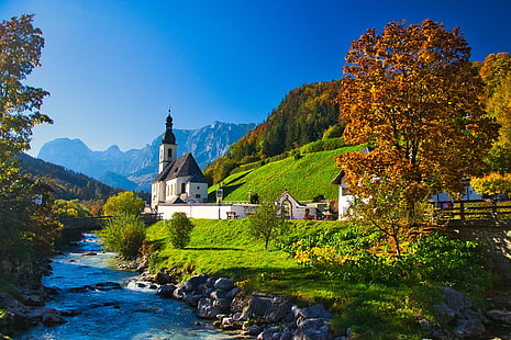 Stworzone przez człowieka, Ramsau bei Berchtesgaden, Kościół, Krajobraz, Tapety HD HD wallpaper