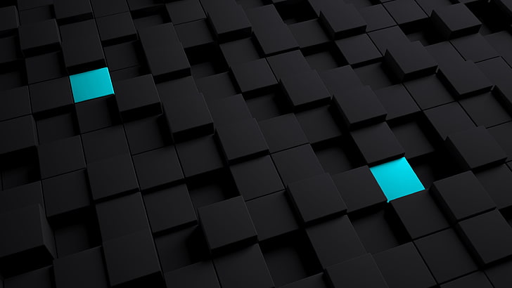 cubes, structure, noir, bleu, Fond d'écran HD