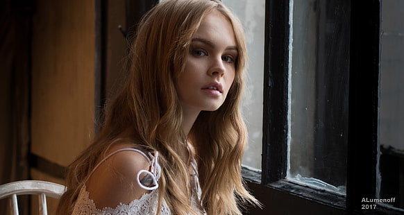 Anastasia Scheglova, model, wanita, berambut pirang, gaun putih, Wallpaper HD HD wallpaper