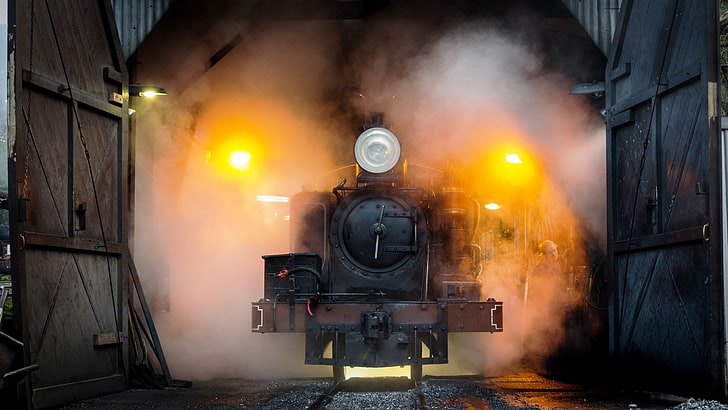 черный дым поезд, автомобиль, поезд, паровоз, HD обои