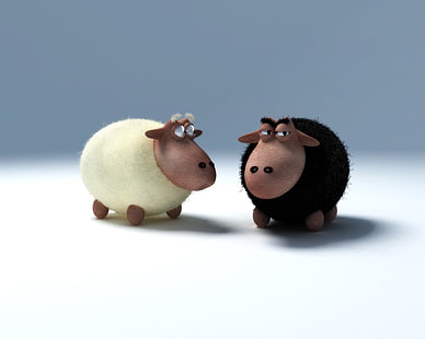 dos figuras de ovejas blancas y marrones, ovejas, Fondo de pantalla HD HD wallpaper