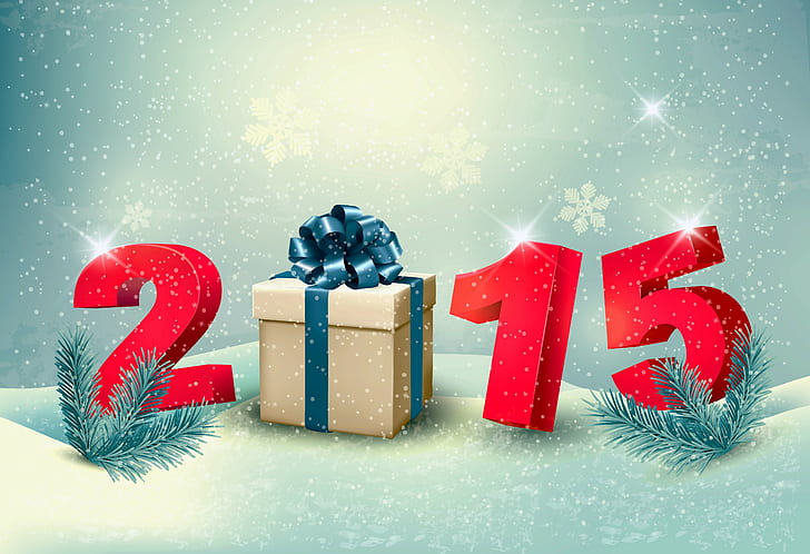 New Years gift 2015, 2015 illustration, Happy, New Year, 2015, New Years gift, HD wallpaper