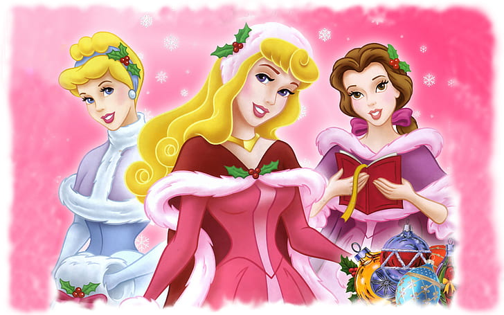 Sfondo Natale principessa Cenerentola Belle e Aurora HD 1920 × 1200, Sfondo HD