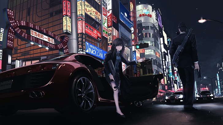 black-haired female anime character, Tokyo, HD wallpaper