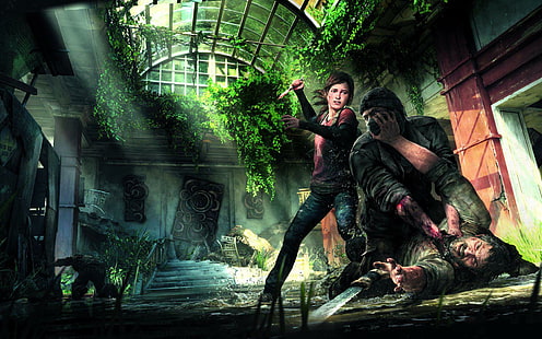 The Last of Us PS3 Game, two man and 1 woman  fighting illustration, game, last, games, HD wallpaper HD wallpaper
